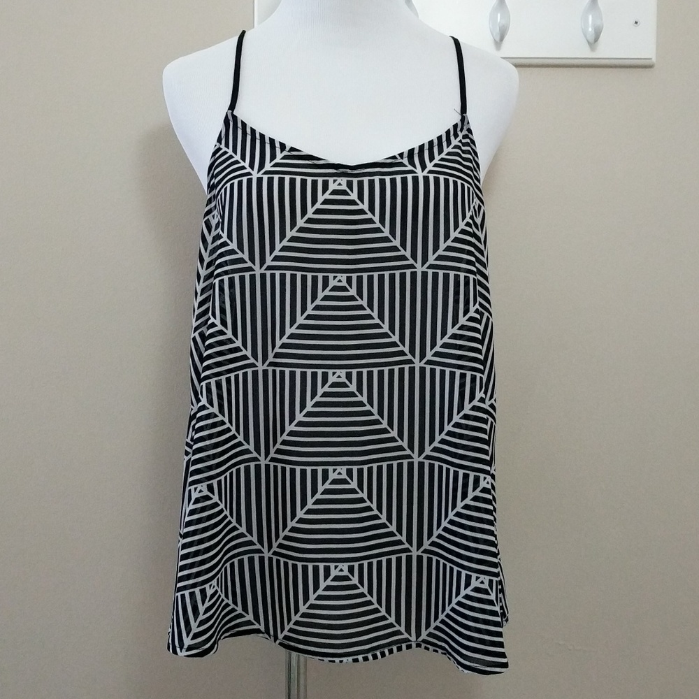 B&W sheer geometric print flowy tank top